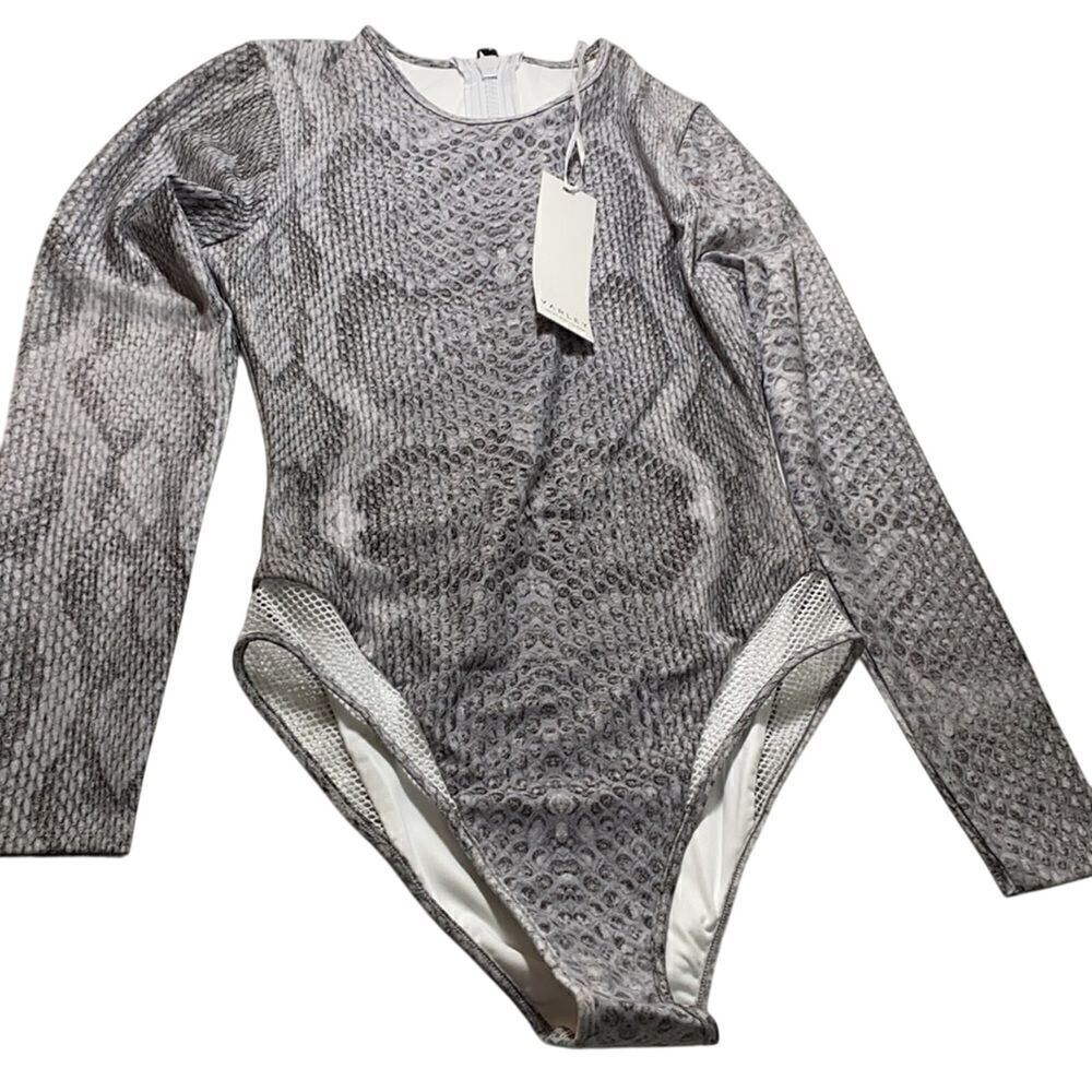 NWT  Varley Snake Print Swimsuit XS only Rash Guard Wetsuit Material